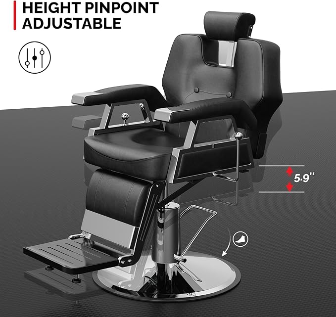 OmySalon Classic Barber Chair with 2 Hand Levers, Reclining Salon Chair for Hair Stylist All Purpose Heavy Duty, Adjustable Headrest, Tattoo Barbershop Beauty Spa Equipment