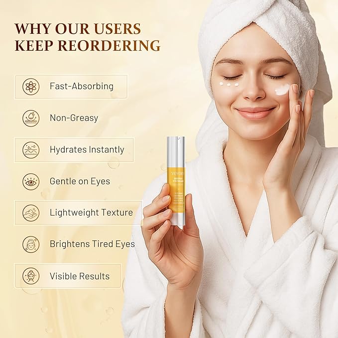 Retinol Eye Cream for Dark Circles - Rapid Under Dark Circles,Wrinkles, Eye Bags, Puffiness Remover for Women and Men, Temporary Firming & Tightening Treatment 0.66 fl oz (Golden)