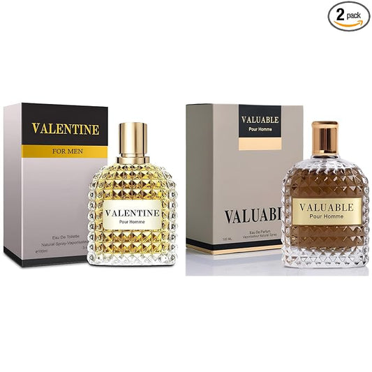 A CENTER Valentin&Valuable Men's Cologne Gift Set - 3.4 Fl Oz Each | Amber Floral & Vanilla Leather Fragrance | Eau de Toilette Duo for Daily & Special Occasions