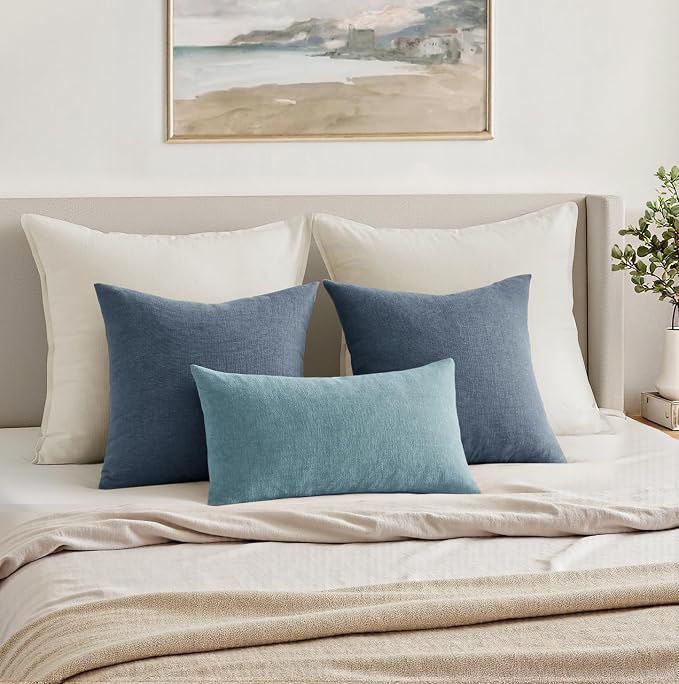 MIULEE Dark Grey Blue Chenille Couch Throw Pillow Covers, 20x20 | Set of 2, Soft Coastal Home Decor, Modern Farmhouse Decorative Pillowcases for Sofa Living Room Bed