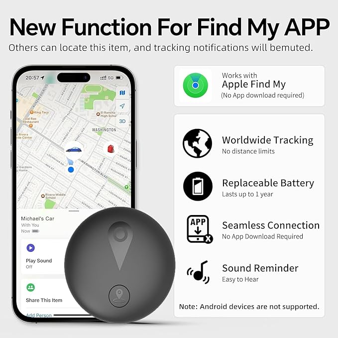 Nilone Undetectable GPS Tracker for Vehicles - Real-Time Tracking Device | No Monthly Fee/No SIM Card, Works with iOS Find My | Mini Hidden Magnetic GPS Locator, Ultra-Slim, IP68 Waterproof, Reliable