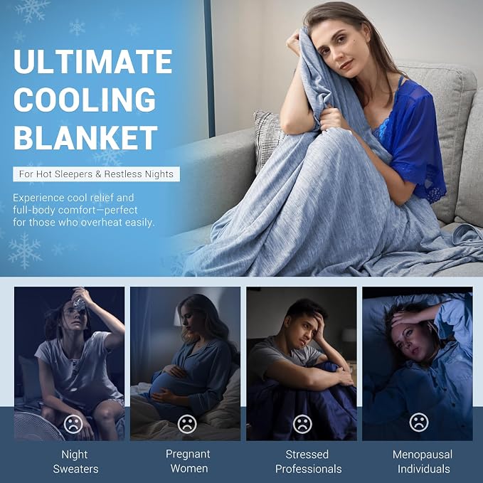 Elegear Revolutionary Cooling Blanket King Absorbs Heat to Keep Body Cool for Night Sweats, Arc-Chill 3.0 Cool Fiber Q-Max>0.5 for Hot Sleepers, Lightweight Summer Cold Blankets for Sleeping, Blue | Q-Max>0.5 Cooling Fabric, Absorbs Heat to Keep Body C...
