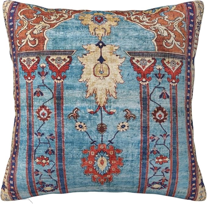 Antique Persian Silk Rug Print Pillow Covers Decorative Square Throw Pillowcase 18x18 Inch Couch Cushion Cover for Home Decor Living Room Bedroom College Dorm Bed Car Sofa