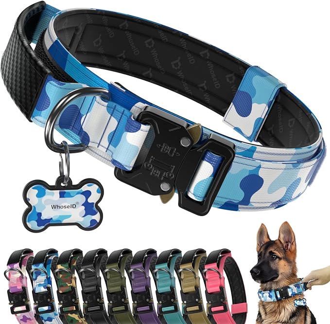 Premium Tactical Dog Collar - Adjustable Military Heavy Duty Dog Collar for Medium Large Dogs - Durable Metal Buckle Dog Collar with Leather Control Handle and Soft Comfortable Padding