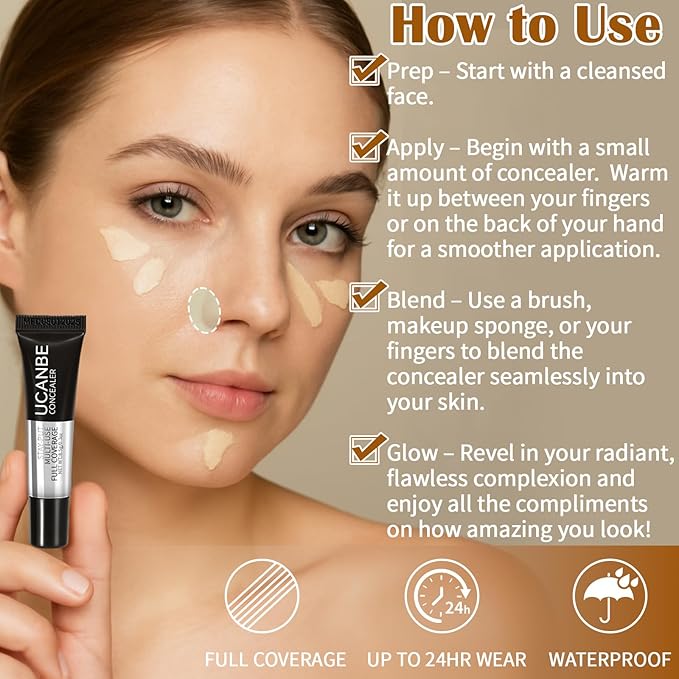 UCANBE Stay-Put Full Coverage Concealer, Long-Wear Waterproof, Under Eye Brightener Concealer, Color Corrector for Dark Circles, Acne, Blemishes, Redness Color Correcting Cream (03 LIGHT BEIGE)