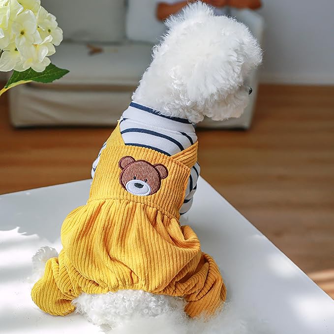 Dog Soft Comfortable Overalls Dog One-Piece Bear Outfit Puppy Cute Sweater Shirt Corduroy Pants Pet Stylish Summer Clothes for Small Dogs Chihuahua Dachshund Daily Holiday Jumpsuit Costume