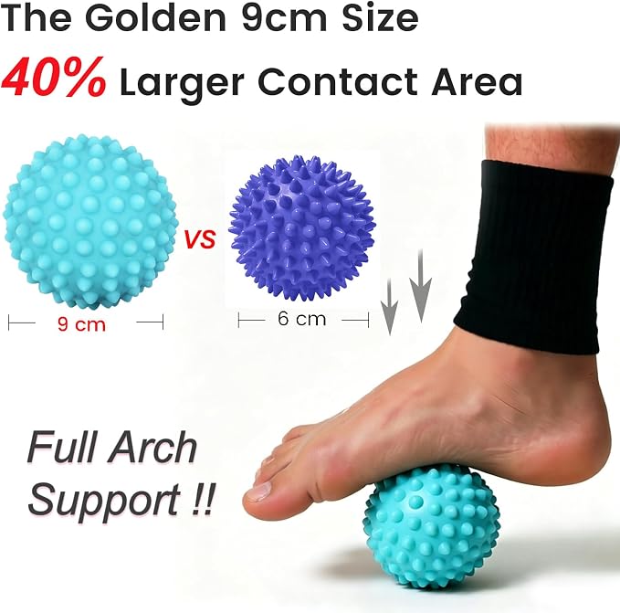 9cm Massage Ball for Trigger Point & Deep Tissue - Gentle Spiky PVC Muscle Roller for Plantar Fasciitis, Neck, Back & Foot Pain Relief - Portable Body Massager (Light Blue)