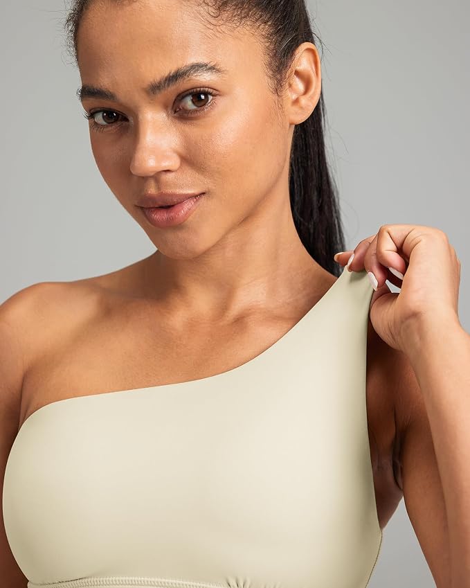 Queenie Ke Womens One Shoulder Sports Bra Left Side Strap Yoga Bras Gym Training Workout Crop Tops