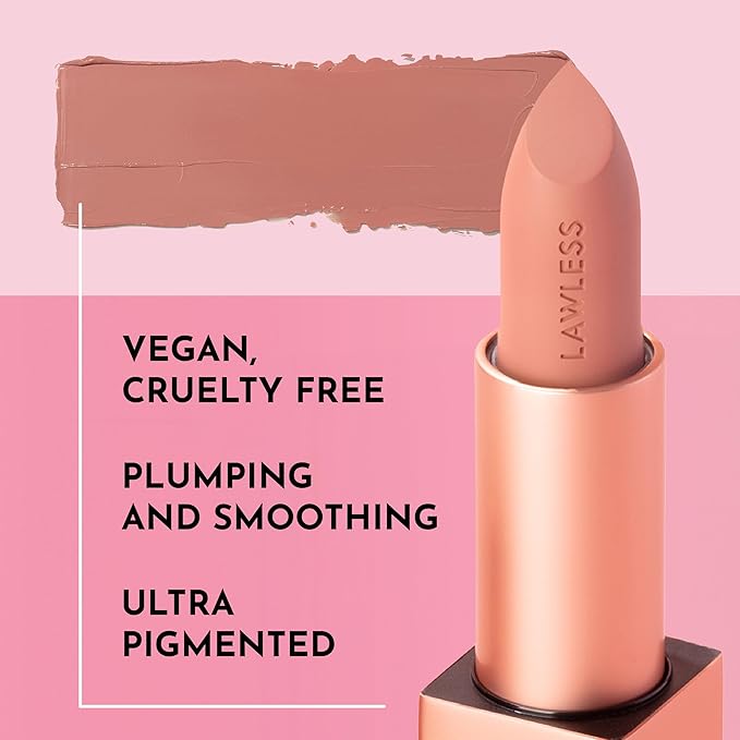 Lawless Women's Forget the Filler Lip-Plumping Line-Smoothing Satin Cream Lipstick, Soft Truffle, Pink, 0.1 Ounce
