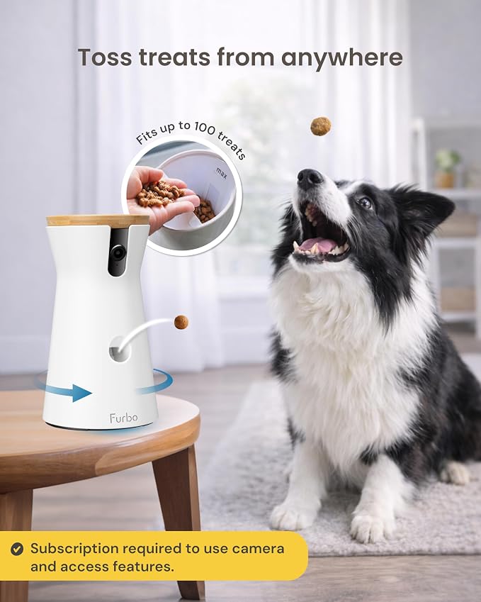 Furbo 360° Dog Camera [Subscription Required] Unlock w/Paid Plan: Home Security & Dog Safety Alerts, Rotating Pet Treat Toss, 2-Way Speaker (Low Risk, 3mo Min. Cancel Anytime) | Stay connected with AI Dog & Home Safety Alerts, Treat Toss, Auto-Tracking...
