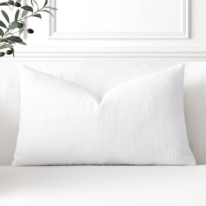 OTOSTAR Linen Throw Pillow Cover Set of 1 Decorative Lumbar Pillowcases Cushion Covers 12x20 Inch for Home Decor Sofa Bedroom Car 30 x 50CM Pure White