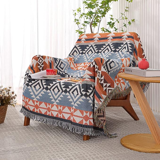 Lqprom Aztec Southwestern Throw Blanket,Native American Cover 63"x87" | Southwest Boho Style,Sofa Chair Cover,Outdoor Beach Car Tent Travel Camping Use,Reversible and lightweight,Tapestry,Tassels