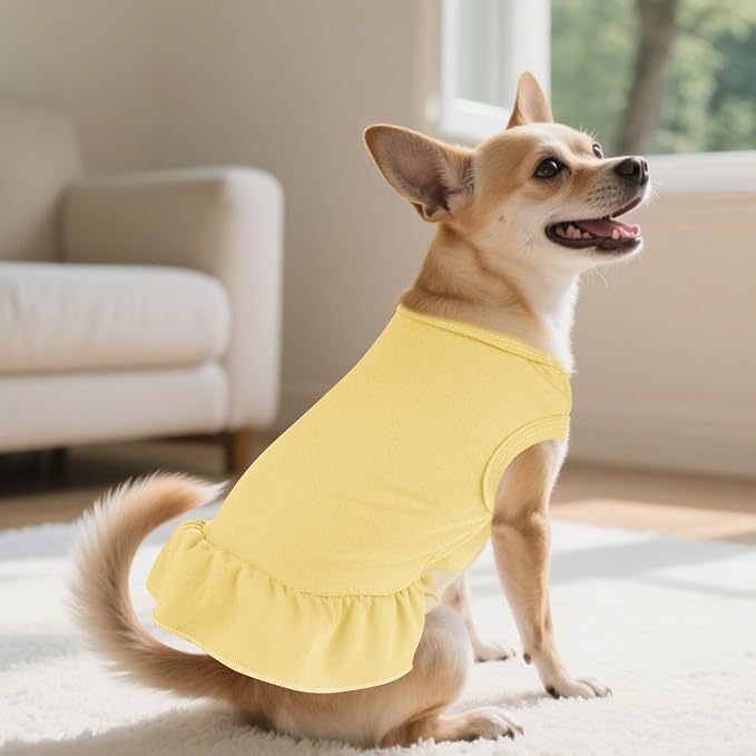 2 Pcs Dog Dresses Cat Skirt Solid Color Dog Clothes Summer Sleeveless Puppy Girl Clothes for Small Pet Dogs Cats (Yellow,Pink, Small)