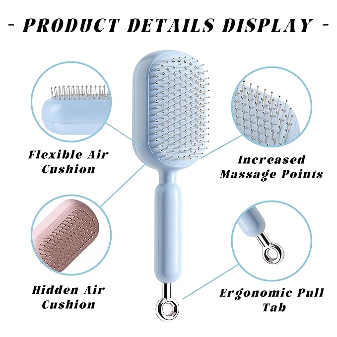 Retractable Cushion Massage Comb, 2026 Upgrade Self Cleaning Hair Massage Brush Anti-Static Air Cushion Comb, Retractable Cushion Scalp Comb for Curly Wet Dry Damaged Hair (White)