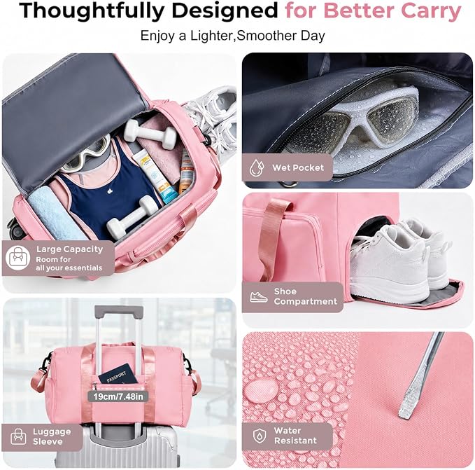 FIORETTO Women's Gym Duffle Bag with Shoes Compartment, 30L Capacity, Ideal for Travel, Gym, Sports, Duffel, Weekender