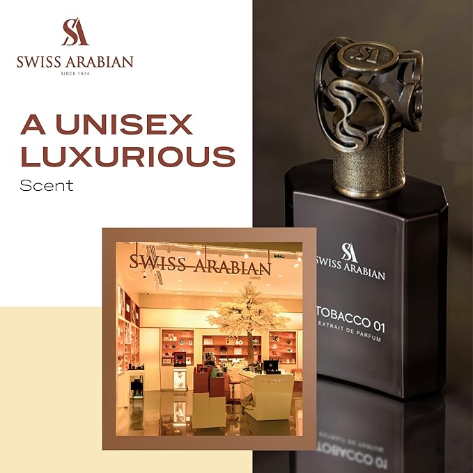 Swiss Arabian Tobacco 01 - Arabian Perfume for Men and Women - Extrait de Parfum - Long Lasting Perfume - Unisex Fragrance - Travel Size - 1.7 oz