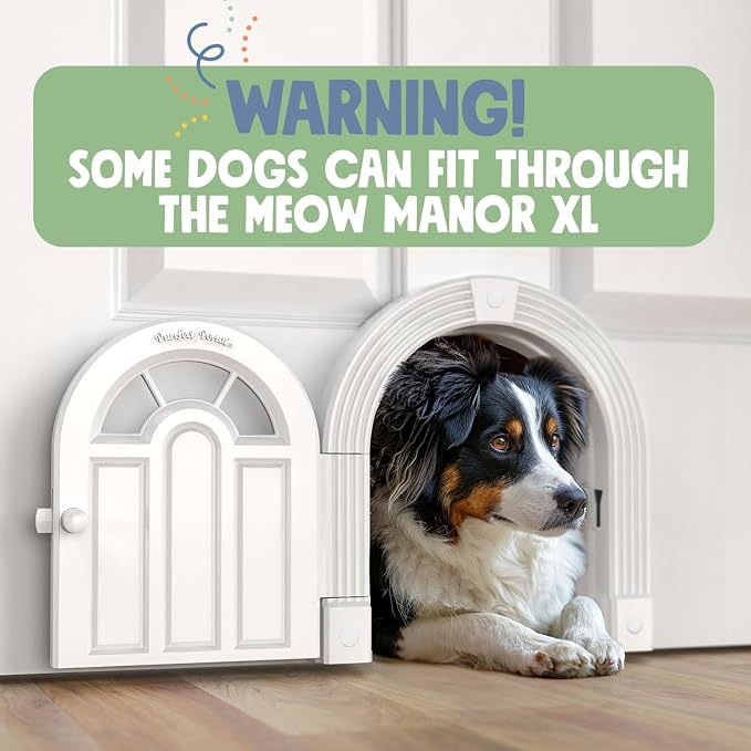 Purrfect Portal Meow Manor® Extra Large Interior Cat Door, No-Flap Pet Door for Interior Doors, Easy DIY Installation, Cat Door for Cats up to 30 lbs, White