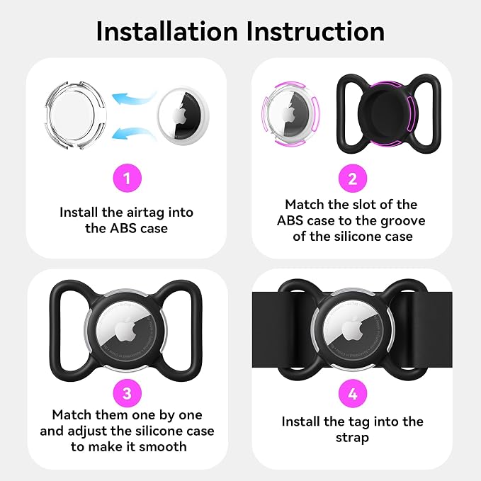 Waterproof AirTag Holder for Dog Collar, Soft Slide-On Dog AirTag Holder | Full-Body Protection, No-Dangle Fit, Ultra-Durable, Lightweight, Tool-Free Installation, Clear Cover, Fits Dog & Cat Collars