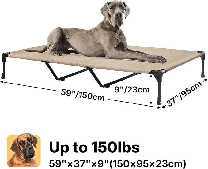 Veehoo Outdoor Elevated Dog Bed Large Sized Dogs, XXL Cooling Raised Dog Cots Beds Training Platform Off Ground Hammock with Breathable Mesh, No-Slip Feet, 59"x37.5", Beige Coffee | Off-ground training platform, portable camping hammock, breathable mes...