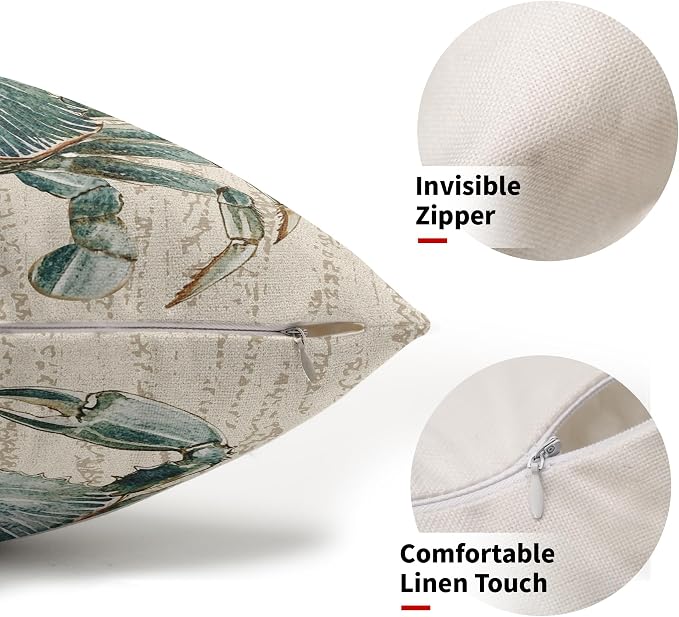 Summer Sea Crab Nautical Pillow Covers 12x20 Inch Set of 2 Coastal Ocean Coral Beach Blue Throw Pillow Cases Outdoor Linen Square Cushion Cover Farmhouse Decor for Bedroom Home Sofa Couch Bed