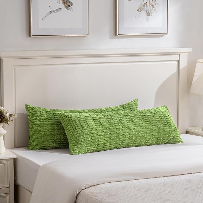 Fancy Homi Decorative Throw Pillow Covers for Bed Couch Bedroom Bench, Soft Corduroy Solid Pillow Case, Rustic Farmhouse Boho Room Decor,36" x 14" (Pack of 1),Lime Green