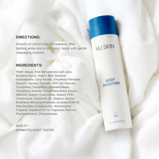 Nu Skin Body Smoother | Luxurious Moisture-Locking Body Lotion with Aloe Vera, Algae Extract, Vitamins A and E for Optimal Skin Nourishment and Hydration | Quick-Absorbing Formula | 8.4 Fl Oz | 2 Pack