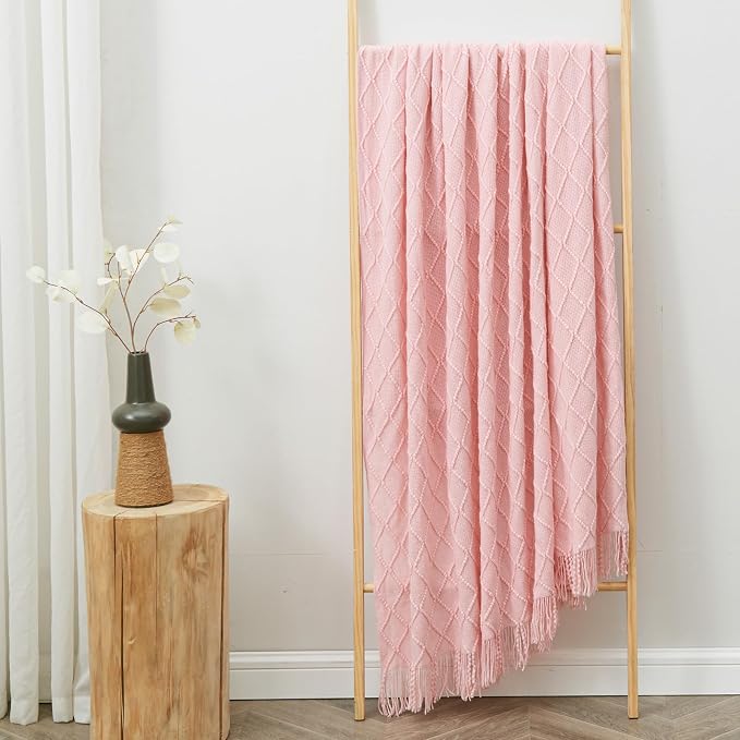 inhand Pink Knitted Throw Blanket for Couch and Bed, 50"x60" | Gifts for Mom from Daughter Son, Romantic Decor for Her Him Girlfriend Wife, Farmhouse Warm Woven for Women, Soft Cozy Knit