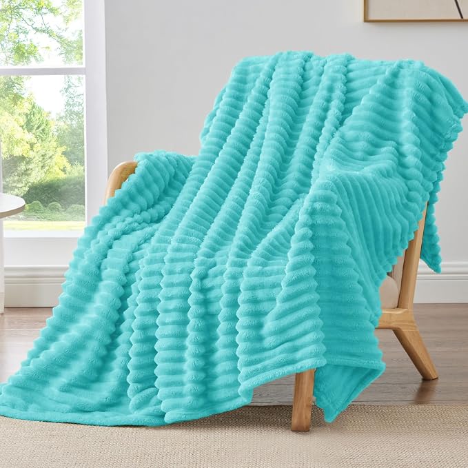 BEDELITE Striped Fleece Throw Blanket, Aqua, 50"x60" | 300GSM Microfiber Fleece, Soft Cozy, Lightweight Warm, Double-Sided Plush, Machine Washable, Gift, Room Decor, for Couch Sofa