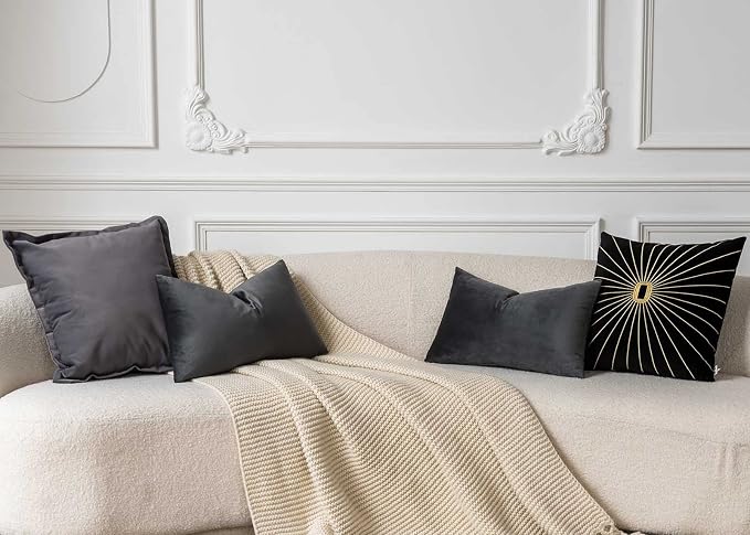 JUSPURBET 28x28 Decorative Velvet Throw Pillow Covers Set of 2,Dark Gray | Cozy Soft Euro Cushion Covers Cases with Hidden Zipper for Couch Sofa Bed Living Room Bedroom Home Decor