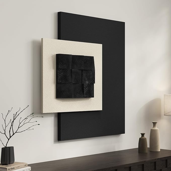 Cuspin Large 3D Wood Textured Wall Art, Black and White Modern Artwork for Walls, Abstract Minimalist Geometric Wooden Wall Decor for Living Room Bedroom Dining Room Hallway Office
