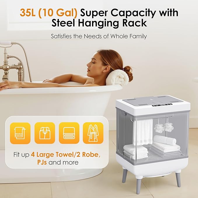 [Truely Upgrade Foldable] Luxury Towel Warmer, 35L Extra Large Towel Warmer Bucket Fits 4 Oversized 40"x70"Towels, Fast Heat Portable Blanket Heater for Bathroom Spa PJs &More, Star White