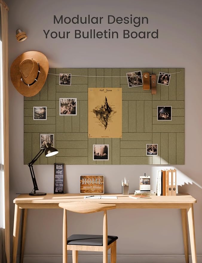 Fluxynara 48" x 36" Large Felt Bulletin Board, Olive Green | 12 Pack Cork Board Alternative with 60 Safe Adhesive Tabs, Felt Pin Boards for Wall Decor, Home, Office, Classroom, Dorm