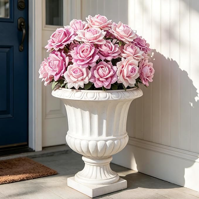 INXUGAO 10 Pcs Artificial Flowers Fake Roses for Outdoor, 28" Long Stem Silk Roses for Wedding Indoor Outside Party Decor, Realistic Faux Bouquet for Tall Vase Planter(Pink)