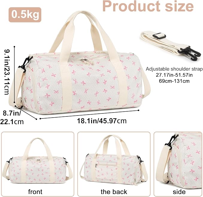 Gym Bag Sports Duffle Bag with Wet Pocket Weekender Overnight Bags with Waterproof Shoe Compartment for Girls Kids Women Dance Workout Travel Bags