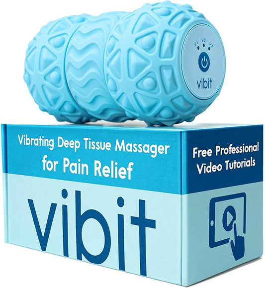 Vibit - Vibrating Massager for Plantar Fasciitis, Pain Relief and Sciatica, Foot and Body Portable Massage Roller, Deep Tissue Pain Relief from Feet to Neck, Electric, 3 Vibration Levels (Blue)