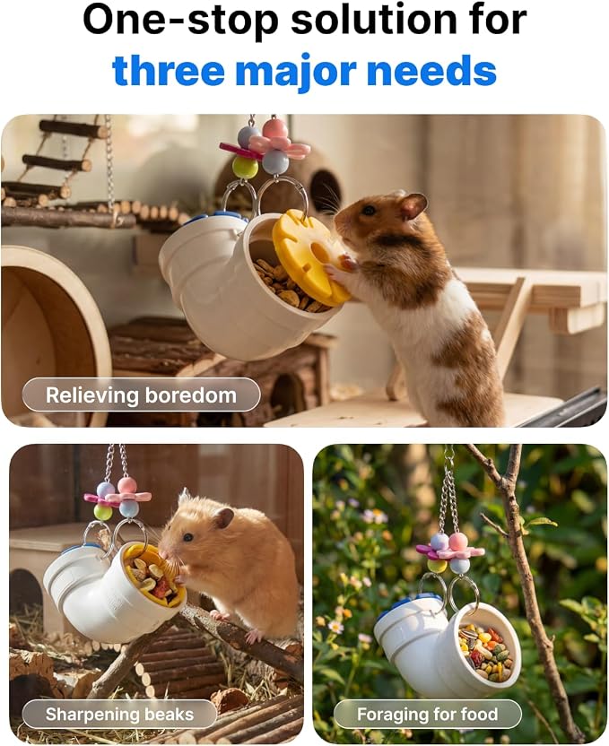 2 PCS Hanging Foraging Chew Toy Interactive Treat Dispenser, Small Animal Cage Enrichment Puzzle Feeder for Rats, Guinea Pigs, Bird,Easy to Disassemble & Clean