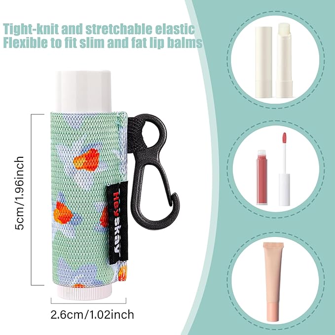 HEYSKAY 5PCS Lip Balm Holder Sleeves Keychain Compact Clip On Lipstick Holder Chapstick Holder Lip Gloss Holder Keychain Chapstick Elastic Sleeves, Flowers