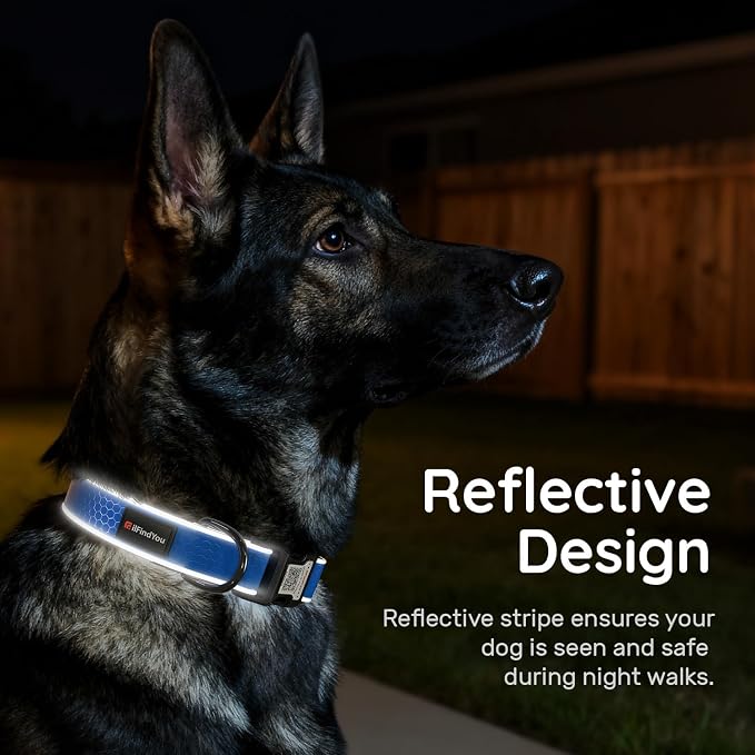 Personalized Dog Collar with QR Code Dog Tag, Oxford Blue S | Anti-lost, Oxford, reflective, padded, XS-L(8"-24"), QR buckle shares lost pet profile, location alerts when scanned, No Fees