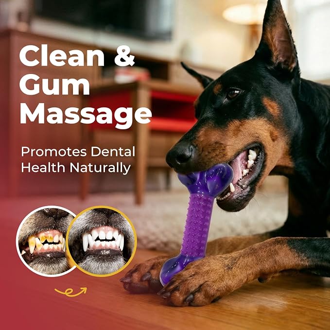Tough Dog Toys for Aggressive Chewers Large Breed, Dog Chew Bone with Bacon Flavor, Pure Nylon Chew Toy for Medium Large Dogs, Bacon Flavor, Purple