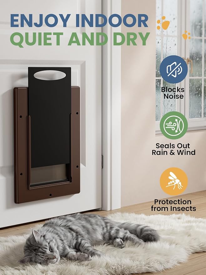 Cat Door with Soft Magnetic Flap, Pets Up to 20 lb, Brown