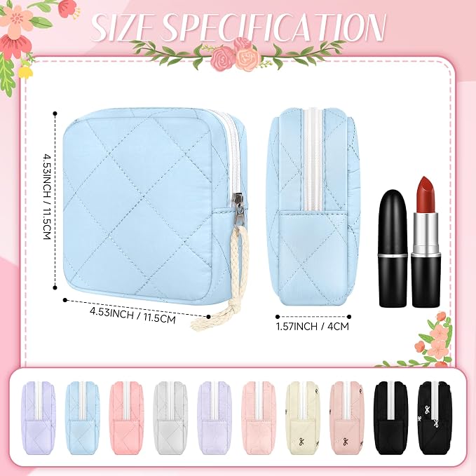 Likesing Quilted Period Bag, Period Pouches for Teen Girls Womens, Portable Nylon Sanitary Napkin Storage Bag Feminine Emergency Tampon Pad Pouch(Blue)