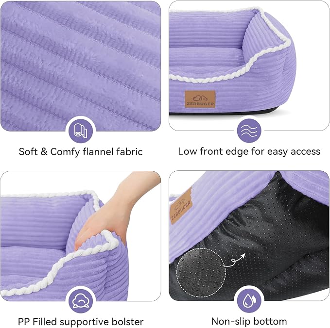 Zerbuger 20in Violet Rectangle Cat Dog Bed Machine Washable Sleeping Sofa | for Large Medium Small Pets Indoor Outdoor, Non-Slip Bottom Soft Puppy Bed Durable Orthopedic Calming Pet Cuddler