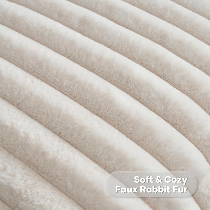 FUTEI Pack of 2 Faux Fur Throw Pillow Covers 28x28 Inch, Light Beige | Fluffy Faux Rabbit Fur Front/Premium Velvet Back,Hidden Zipper,Machine Washable,Non-Shedding,Colorfast,Insert Not Included.