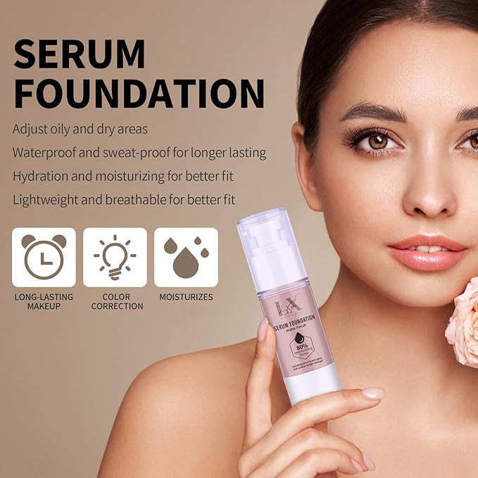 Moisturizing Foundation with 1% Hyaluronic acid, Deep Hydration & High Coverage Serum Foundation for A Smooth & Satin Finish, 101 Light