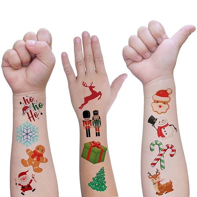 ArtCreativity Individual Christmas Tattoos for Kids - Set of 144-2 Inch Winter Holiday Temporary Tattoos in 12 Festive Designs - Classroom Christmas Party Favors and Stocking Stuffers For Kids