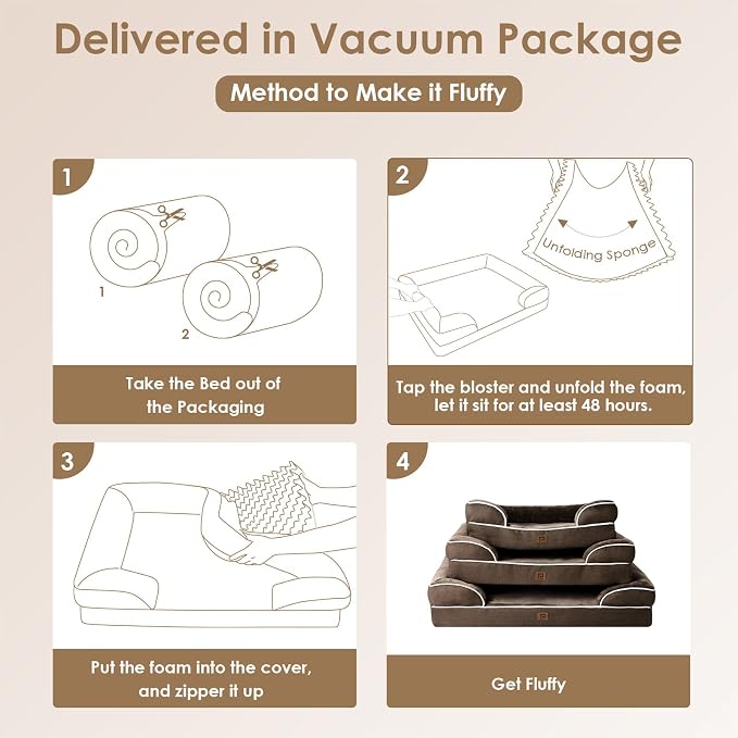 EHEYCIGA Orthopedic Extra Large Dog Bed, Waterproof Washable XL Pet Bed 44" | Non-Slip Bottom and Egg-Crate Memory Foam Big Dog Couch Bed with Washable Removable Cover, Brown, 44Inch