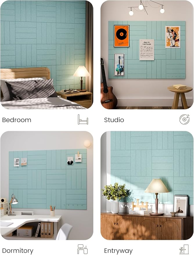 Fluxynara Felt Bulletin Board & Cork Board Alternative, Aqua Blue | 48" x 36" Pin board, Removable Adhesive Tabs, Easy Install Without Wall Damage, For Home Office Decor