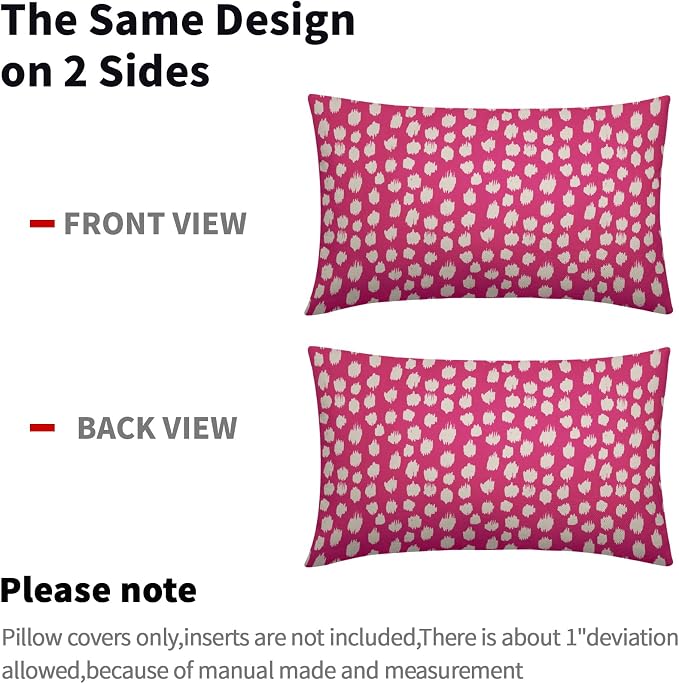 Sweetshow Hot Pink Cream Dots Lumbar Pillow Covers 12x20 Set of 2 Boho Design Polka Dot Print Throw Pillows Modern Outdoor Decorative Pillowcase Rectangle Linen Cushion Cases Decor for Sofa Couch Bed