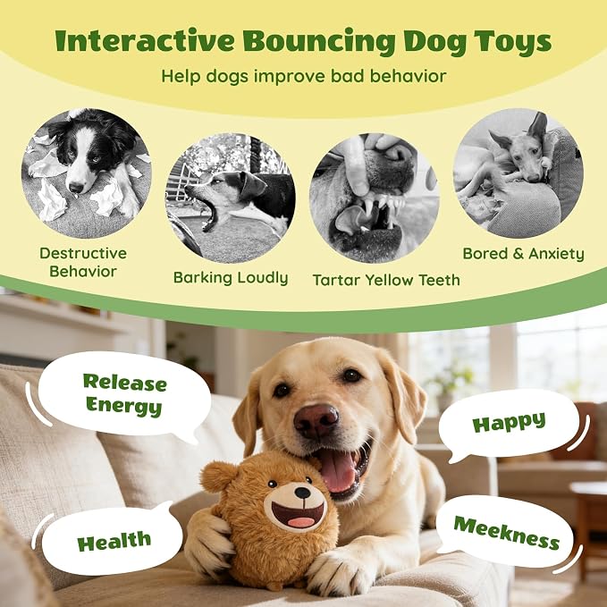 Interactive Dog Toys, Automatic Jumping Moving Dog Ball to Keep Them Busy, Squeaky Plush Chew Toys for Small/Medium/Large Dogs