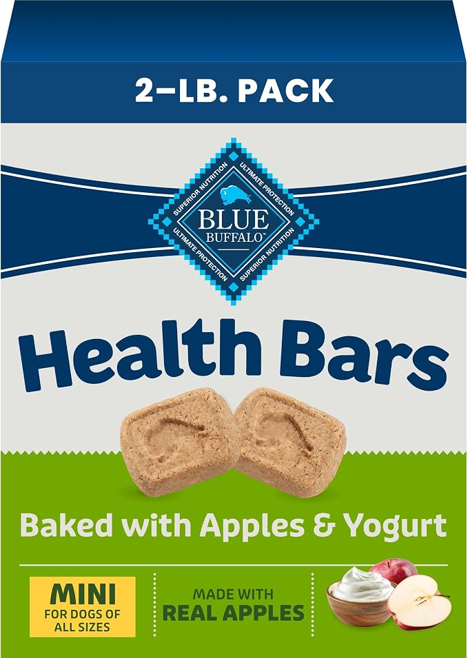 Blue Buffalo Health Bars Apples & Yogurt Mini Dog Biscuits, 2 lb | Smaller Bite, Same Crunch, Oven-Baked, No Chicken By-Product, Corn, Wheat, or Soy